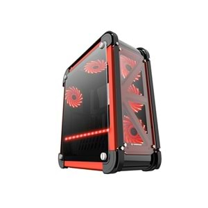 Rampage CASTLE 4x12cm RGB Fan Card Reader+Led Şerit Tempered Glass Çelik Gaming Oyuncu Kasası