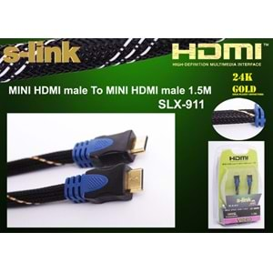 S-link SLX-911 Mini HDMI TO Mini HDMI 1.5m Altın Uçlu 24K + Kor.Kılıf 1.4 Ver. 3D Kablo