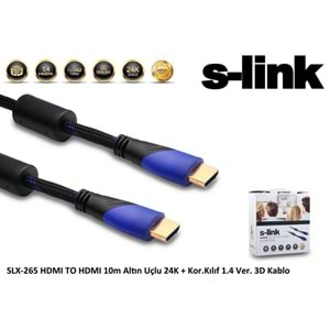 S-link SLX-265 HDMI TO HDMI 10m Altın Uçlu 24K + Kor.Kılıf 1.4 Ver. 3D Kablo