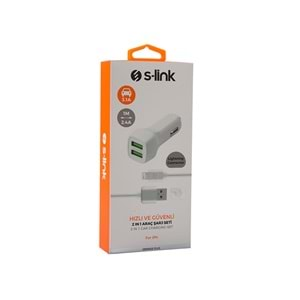 S-link IP-AC30B 5V 3.1A 2A Siyah Araç Sarj Cihazi ve Beyaz Lightning Data + Sarj Kablosu