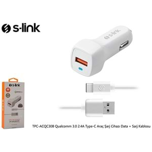 S-link TPC-ACQC30B Qualcomm 3.0 2.4A Type-C Araç Şarj Cihazı Data + Sarj Kablosu