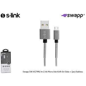 S-link Swapp SW-KC71MG 1m 2.4A Micro Usb Kılıflı Gri Data + Şarj Kablosu