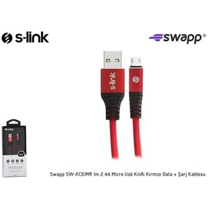 S-link Swapp SW-KC61MR 1m 2.4A Micro Usb Kılıflı Kırmızı Data + Şarj Kablosu