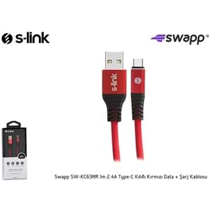 S-link Swapp SW-KC63MR 1m 2.4A Type-C Kılıflı Kırmızı Data + Şarj Kablosu