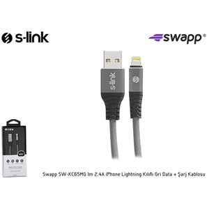 S-link Swapp SW-KC65MG 1m 2.4A iPhone Lightning Kılıflı Gri Data + Şarj Kablosu