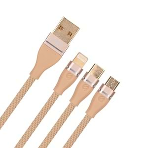 S-link Swapp SW-C900 1M 3A MicroUSB+Lightning+TypeC 3 in 1 Gold Şarj Kablosu