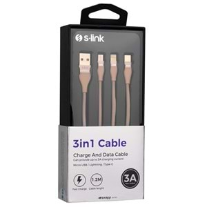 S-link Swapp SW-C900 1M 3A MicroUSB+Lightning+TypeC 3 in 1 Gold Şarj Kablosu