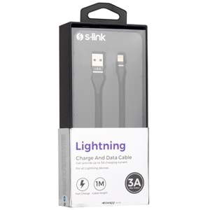 S-link Swapp SW-C640 1M 3A iPhone Lightning Siyah Şarj Kablosu