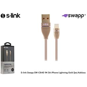 S-link Swapp SW-C640 1M 3A iPhone Lightning Gold Şarj Kablosu