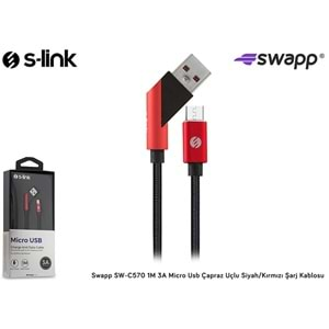 S-link Swapp SW-C570 1M 3A Micro Usb Çapraz Uçlu Siyah/Kırmızı Şarj Kablosu