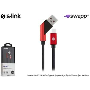 S-link Swapp SW-C770 1M 3A Type-C Çapraz Uçlu Siyah/Kırmızı Şarj Kablosu