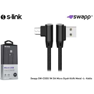 S-link Swapp SW-C555 1M 3A Micro Siyah Kılıflı Metal -L- Kablo