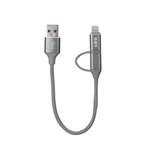 S-link Swapp SW-C220 15cm USB Micro/İPhone Kılıflı Metal Gri 2 in 1 Flat Cable