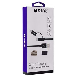 S-link Swapp SW-C220 15cm USB Micro/İPhone Kılıflı Metal Gri 2 in 1 Flat Cable