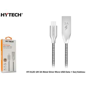 Hytech hy-x120 1M 3A Metal Silver Micro USB Data + Sarj Kablosu