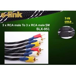 S-link SLX-951 5m Gold Kılıflı 3lü RCA Video Kablo