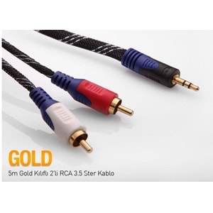 S-link SLX-941 5m Gold Kılıflı 2li RCA 3.5 Ster Kablo