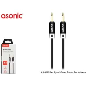 Asonic AS-X605 1m Siyah 3.5mm Stereo Ses Kablosu