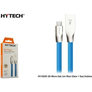 Hytech HY-X205 3A Micro Usb 1m Mavi Data + Sarj Kablosu