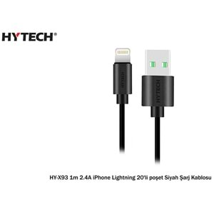 Hytech HY-X93 1m 2.A iPhone Lightning 20 li Poşetli Siyah Şarj Kablosu