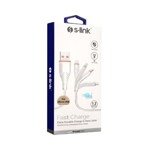 S-link Swapp SW-C595 1.2M 3A Micro Usb Beyaz Şarj Kablosu