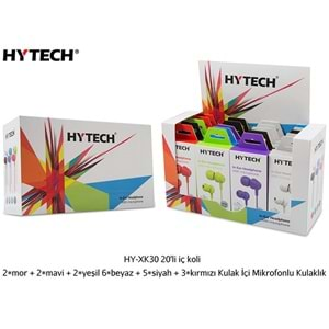 Hytech HY-XK30 20li iç koli + 2*mor + 2*mavi + 2*yeşil 6*beyaz + 5*siyah + 3*kırmızı Kulak İçi Mikrofonlu Kulaklık