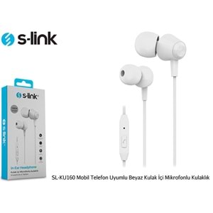 S-link SL-KU160 Mobil Telefon Uyumlu Beyaz Kulak İçi Mikrofonlu Kulaklık