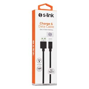 S-link TPC-KC13S 1m 2A Type-C Siyah Data + Sarj Kablosu