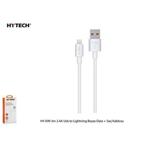 Hytech HY-X99 3m 2.4A Usb to Lightning Beyaz Data + Sarj Kablosu