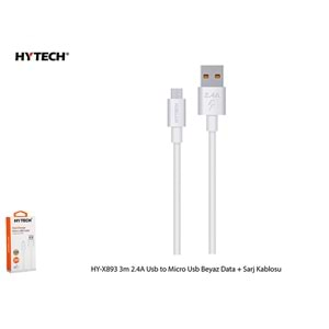 Hytech HY-X893 3m 2.4A Usb to Micro Usb Beyaz Data + Sarj Kablosu