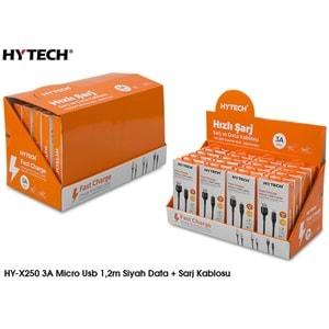 Hytech HY-X250 3A Micro Usb 1,2m Siyah Data + Sarj Kablosu