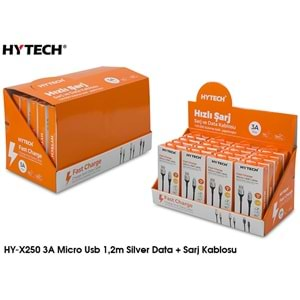 Hytech HY-X250 3A Micro Usb 1,2m Silver Data + Sarj Kablosu