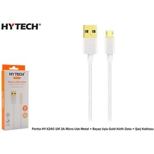 Hytech Portta HY-X240 1M 3A Micro Usb Kılıflı Beyaz Data + Şarj Kablosu