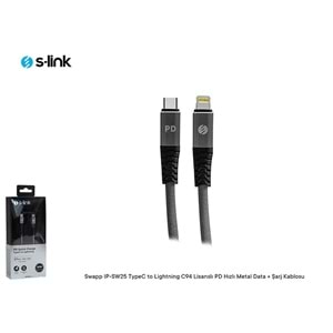 S-link Swapp IP-SW25 TypeC to Lightning C94 Lisanslı PD Hızlı Metal Data + Şarj Kablosu