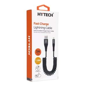 Hytech HY-X370 1.8m 3A iPhone Lightning Spiral Kılıflı Gri Data + Sarj Kablosu