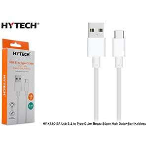 Hytech HY-X480 5A Usb 3.1 to Type-C 1m Beyaz Süper Hızlı Data+Şarj Kablosu