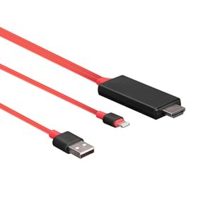 Hytech HY-XO53 Görüntü Aktarıcı Kırmızı/Siyah Lightning to HDMI + USB 2m Mobil Telefon Uyumlu Kablo