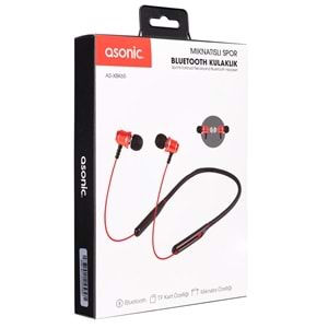 Asonic AS-XBK65 Kırmızı Boyun Askılı Mıknatıslı Bluetooth+TF Kart Spor Kulak içi Kulaklık