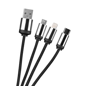 S-link SL-CP110 1m 2A MicroUSB+Lightning+TypeC 3 in 1 LED Logolu Şarj Kablosu