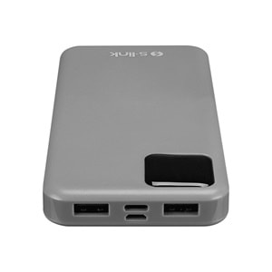 S-link G104 10000mAh 2*USB+Type-C+Micro Kompakt Tasarım Gümüş LCD Taşınabilir Pil Şarj Cihazı Powerbank