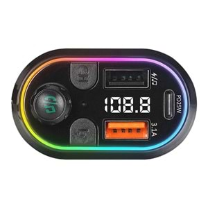 S-link SL-BT307 Çift USB 5V 3.1A/1A Led Işıklı Siyah 2 İn 1 C Port + İphone Bluetooth Fm Transmitter