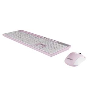 Everest KM-730 Pembe/Beyaz Kablosuz Q Multimedia Klavye + Mouse Set