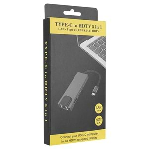 Hytech HY-USBC80 4K@30Hz Gri Metal 2xUSB3.0 1xHDMI, 1xPD 10/100/1000M Type C Adaptör