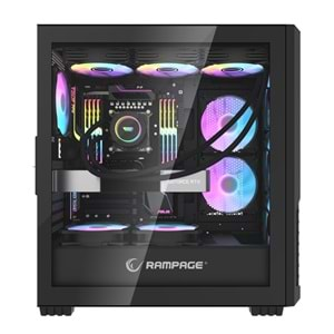 Rampage SHELOB Mesh+Temperli Cam 4*ARGB Infinity Fan+Hub E-ATX Mid-T Gaming Oyuncu Kasası