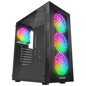 Rampage PLAID V1 Mesh Temperli Camlı 4x12cm Auto RGB Fan ATX Mid-T Gaming Oyuncu Kasası