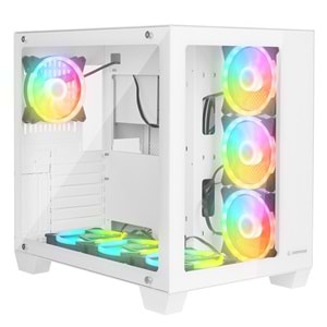 Rampage ICEWAVE Beyaz Temperli Camlı 7*12cm ARGB Fan+Kontrolcü Transparan E-ATX Mid-T Gaming Oyuncu Kasası