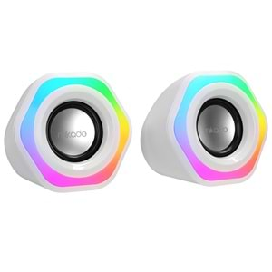 Mikado MD-176 2.0 3W*2 Beyaz RGB Aydınlatmalı USB + 3.5mm USB 5V Speaker Hoparlör