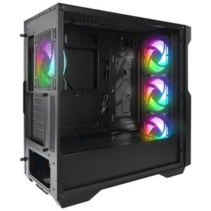 Rampage CRUISER V1 Mesh Temperli Camlı Siyah 4*14cm RGB Fan Hub+Kumanda+TYPE-C E-ATX Big-T Gaming Oyuncu Kasası