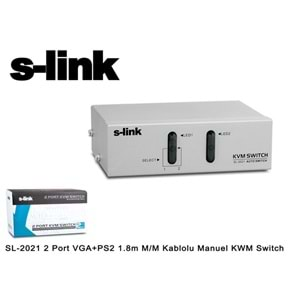 S-link SL-2021 2 Port VGA+PS2 1.8m M/M Kablolu Manuel KWM Switch