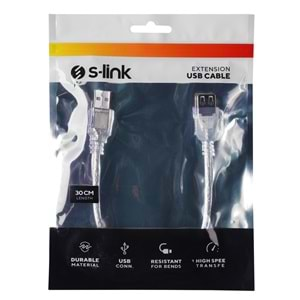 S-link SL-AF30 30cm Usb 2.0 AM To AF Şeffaf Uzatma Kablosu